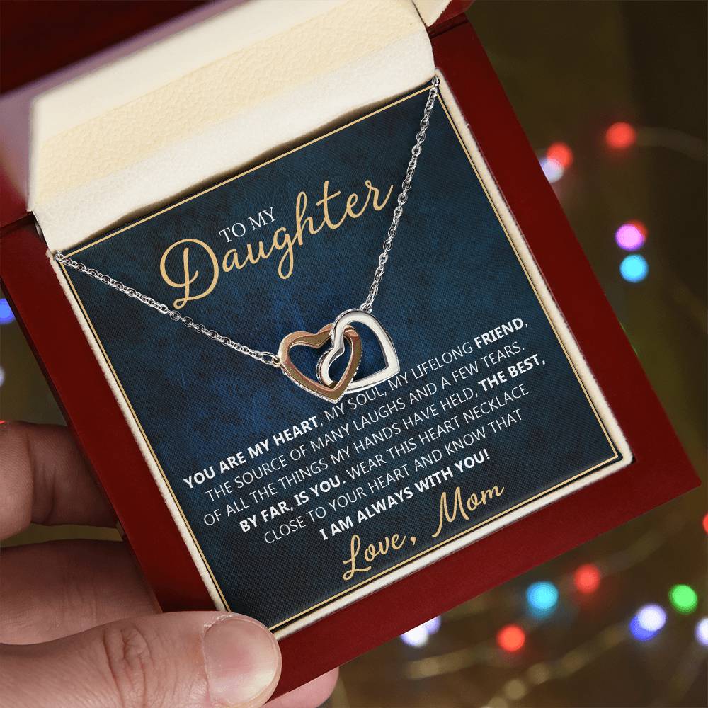To My Daughter - You Are My Heart - Unique Heart Bonding Necklace Gift Set Interlocking Hearts Necklace