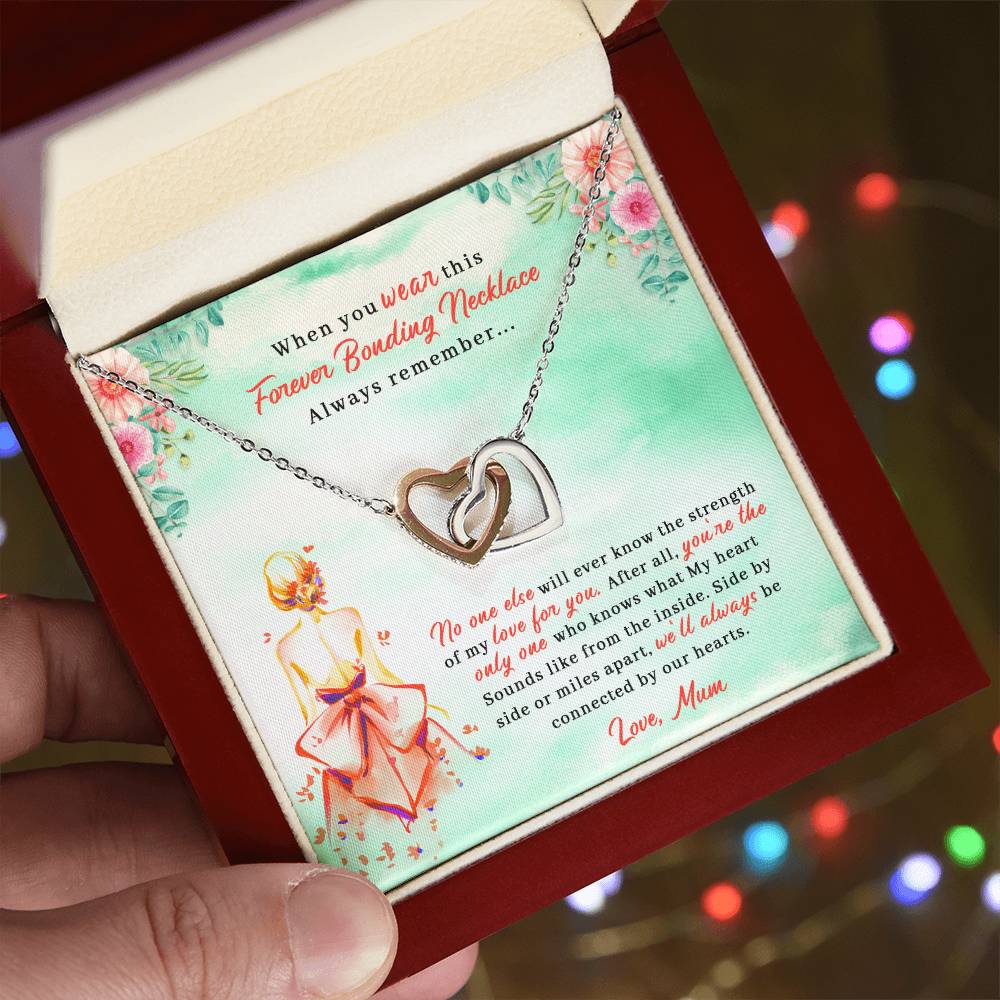 To My Daughter - Unique Heart Bonding Necklace Gift Set Interlocking Hearts Necklace
