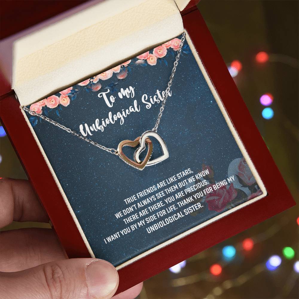 Unbiological Sister Gift Interlocking Hearts Necklace