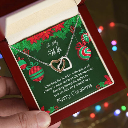 To My Wife - Merry Christmas Rose Gold And Silver Double Heart Necklace Interlocking Hearts Necklace