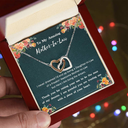 Gift For Mother-In-Law - Living The Dream - Interlocking Interlocking Hearts Necklace