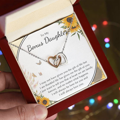 To My Bonus Daughter Necklace Stepdaughter Jewelry Stepdaughter Birthday Gift Interlocking Hearts Necklace