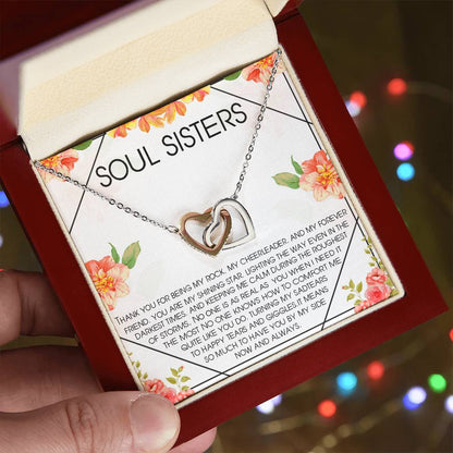 Soul Sisters Interlocking Hearts Necklace Gift Best Friend Gift Jewelry Long Distance Quotes Friends Forever