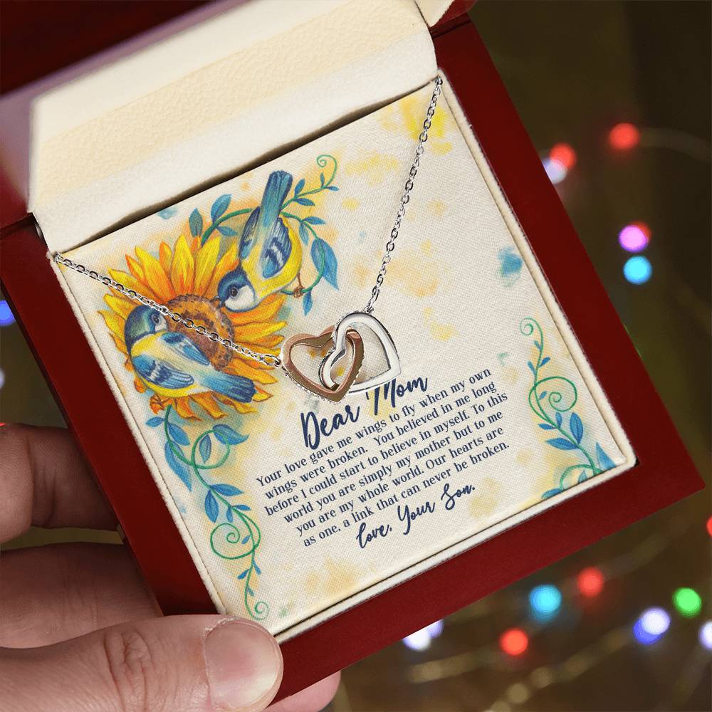 Dear Mom - Your Love Gave Me Wings To Fly When My Own Wings Were Broken From Son Interlocking Hearts Necklace