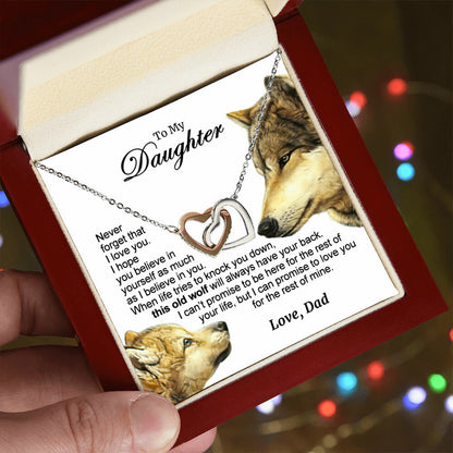 For Your Daughter - This Old Wolf Will Always Have Your Back Interlocking Hearts Necklace