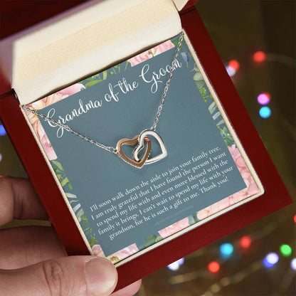 Grandmother Of The Groom Gift Necklace Grandma Wedding Gift Nana Bridal Shower Rehearsal Dinner Thank You Gift Interlocking Hearts Necklace