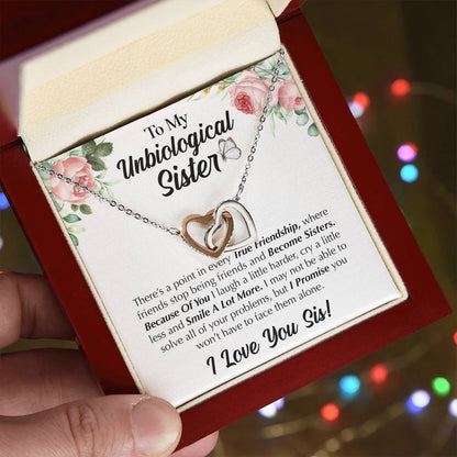 To My Unbiological Sister - Love You Sis Interlocking Hearts Necklace