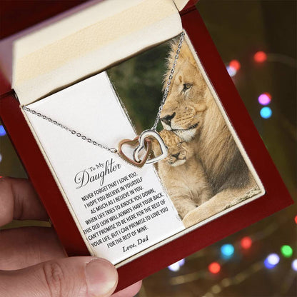 To My Daughter - This Old Lion Will Always Have Your Back Interlocking Hearts Necklace
