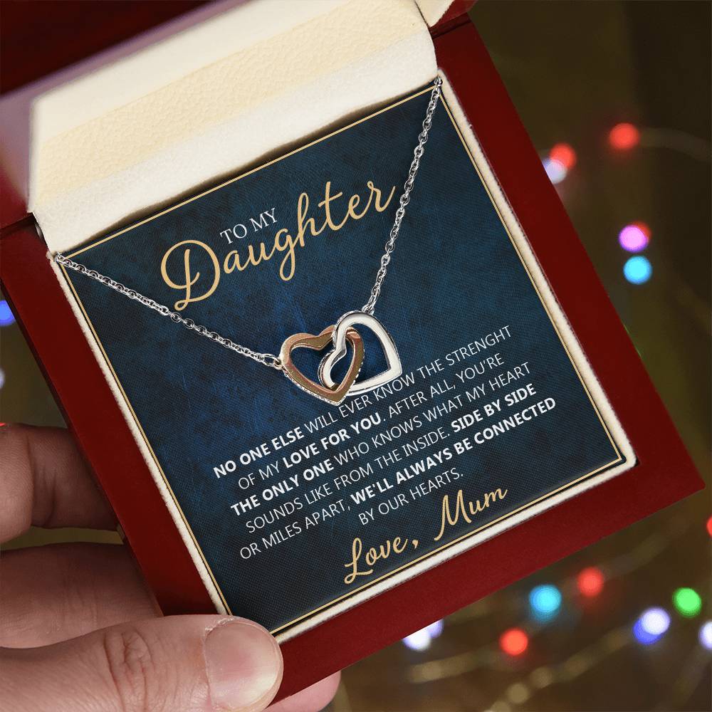 To My Daughter - Unique Heart Bonding Necklace Gift Set Interlocking Hearts Necklace