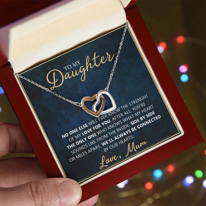 To My Daughter - Unique Heart Bonding Necklace Gift Set Interlocking Hearts Necklace