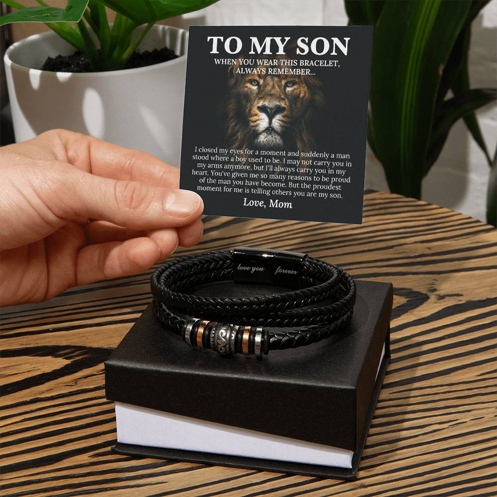 To My Son Bracelet, Mens Vegan Leather Braided Bracelet, Graduation Gift From Mom, College Graduation Gift For Son From Mom, - Love You Forever Bracelet