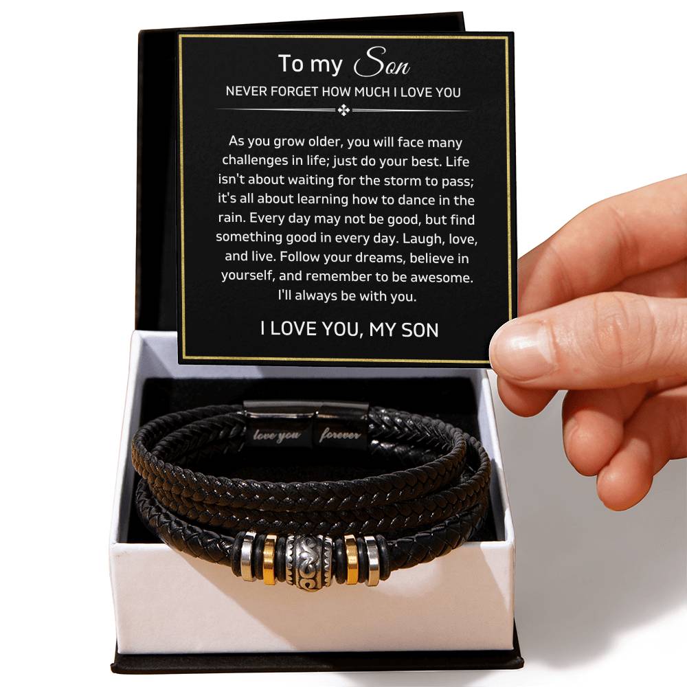 To My Son - Believe In Yourself - Luxury Leather Bracelet - Love You Forever Bracelet
