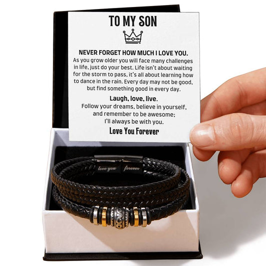 To My Son - Love You Forever - Men's Leather Bracelet - Love You Forever Bracelet