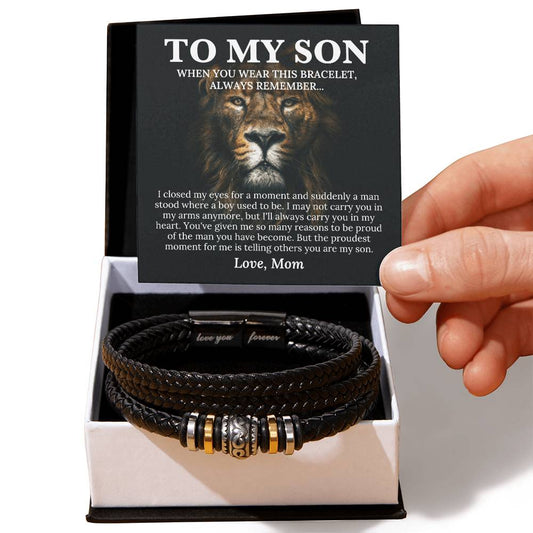 To My Son Bracelet, Mens Vegan Leather Braided Bracelet, Graduation Gift From Mom, College Graduation Gift For Son From Mom, - Love You Forever Bracelet
