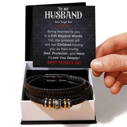 Father Day Gift From Wife, Vegan Leather Bracelet, Dad Gifts From Wife - Love You Forever Bracelet