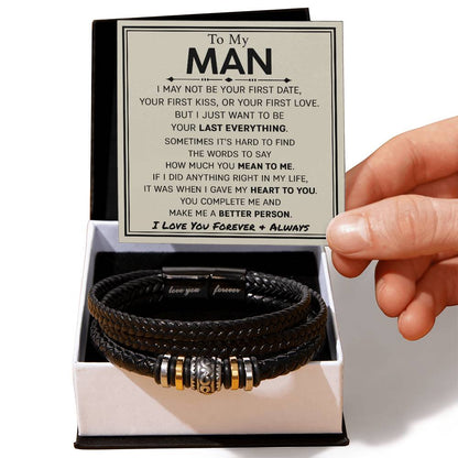 Gift For My Man - Mens Love You Forever Leather Bracelet - My Last Everything - Love You Forever Bracelet