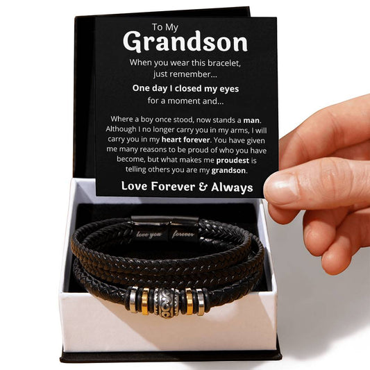 To My Grandson Bracelet For Him, Personal Engraving - Love You Forever Bracelet