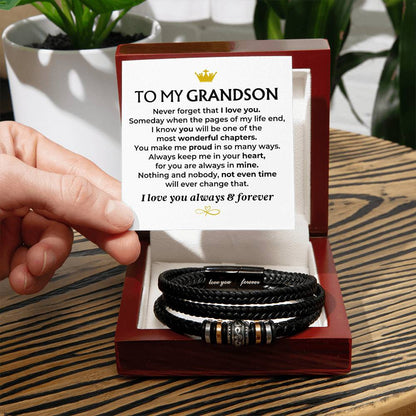 To My Grandson  Love You Forever  Braided Bracelet Gift Set - Ss581 - Love You Forever Bracelet
