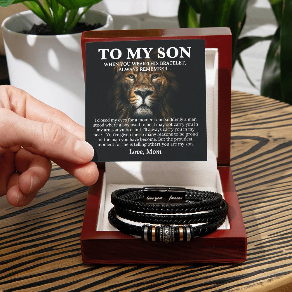 To My Son Bracelet, Mens Vegan Leather Braided Bracelet, Graduation Gift From Mom, College Graduation Gift For Son From Mom, - Love You Forever Bracelet