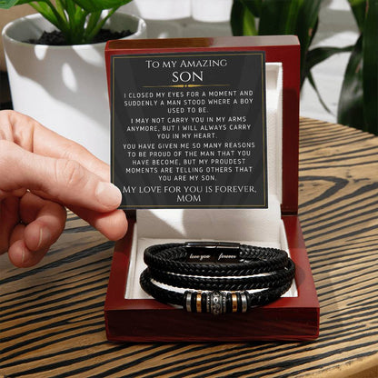 Leather Bracelet For Your Son From Mom-  Gift For Birthday, Christmas, Graduation, Confirmation, Father's Day - Love You Forever Bracelet