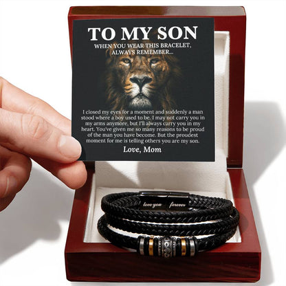 To My Son Bracelet, Mens Vegan Leather Braided Bracelet, Graduation Gift From Mom, College Graduation Gift For Son From Mom, - Love You Forever Bracelet