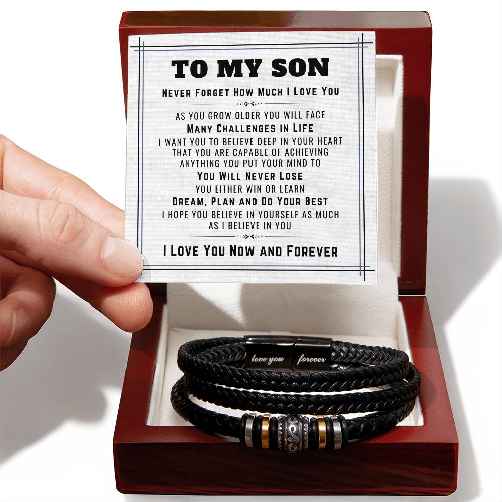 To My Son Bracelet From Mom And Dad, Believe In Yourself, Dream, Plan And Do Your Best - Love You Forever Bracelet