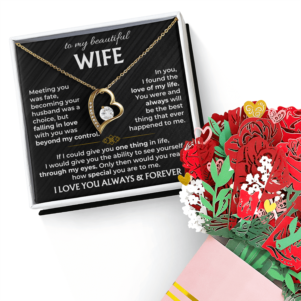 To My Wife - I Love You Always & Forever - Forever Love Necklace & Sweetest Devotion Flower Bouquet