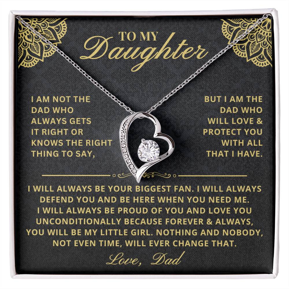 To My Daughter - Forever & Always  From Father Dad, Inspirational Strength Gift, Forever Love Necklace, 14K Sentimental Present, Xmas Forever Love Necklace