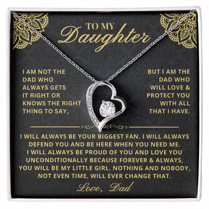 To My Daughter - Forever & Always  From Father Dad, Inspirational Strength Gift, Forever Love Necklace, 14K Sentimental Present, Xmas Forever Love Necklace