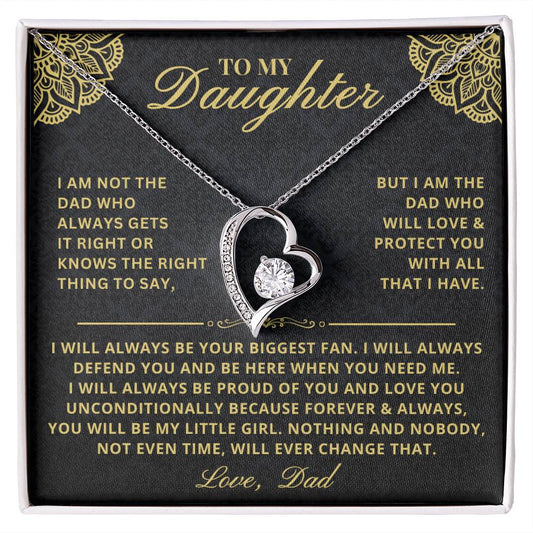 To My Daughter - Forever & Always  From Father Dad, Inspirational Strength Gift, Forever Love Necklace, 14K Sentimental Present, Xmas Forever Love Necklace
