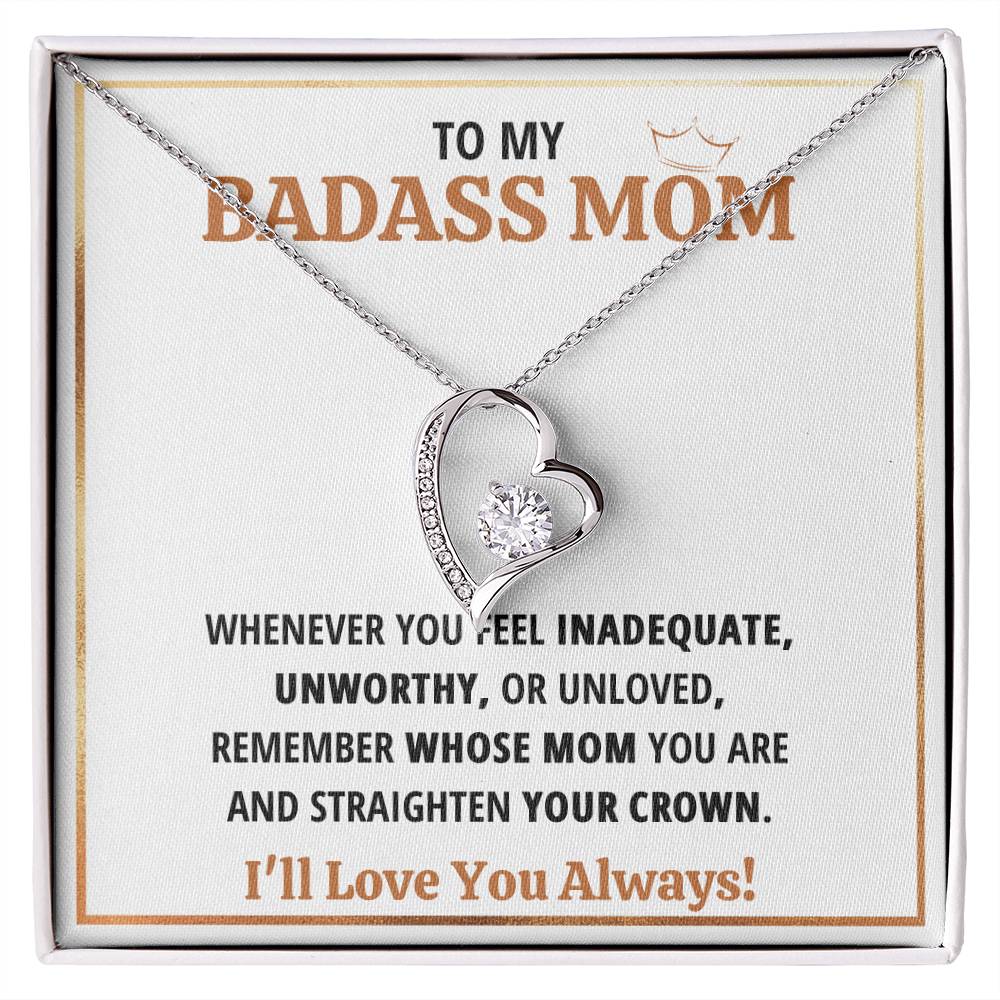 To My Badass Mom Crown Heart Necklace Gift Set Forever Love Necklace