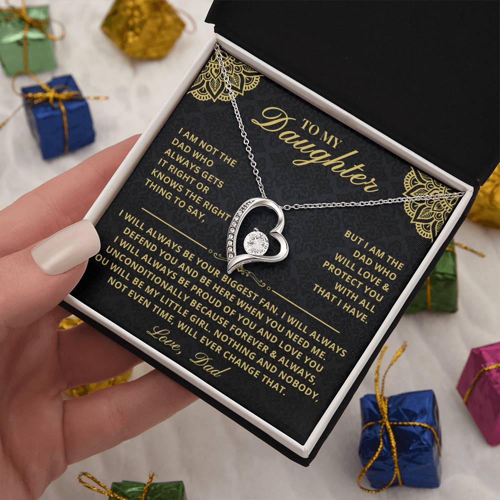To My Daughter - Forever & Always  From Father Dad, Inspirational Strength Gift, Forever Love Necklace, 14K Sentimental Present, Xmas Forever Love Necklace