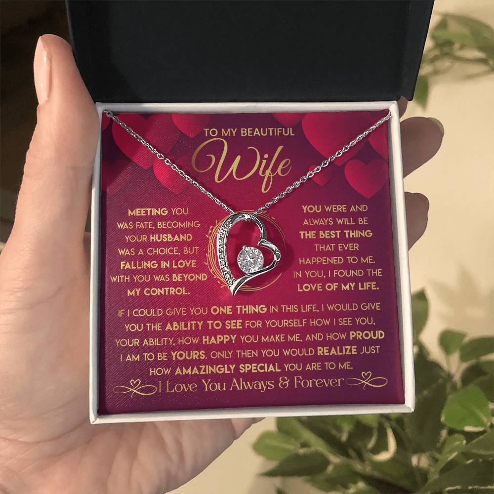 To My Beautiful Wife Necklace From Husband - Forever Love Red V.2 Forever Love Necklace