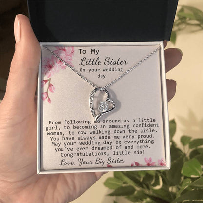 Little Sister Wedding Day Gift, Big Sister To Bride Necklace, Bride Gift From Sister, Sister To Bride Gift Forever Love Necklace