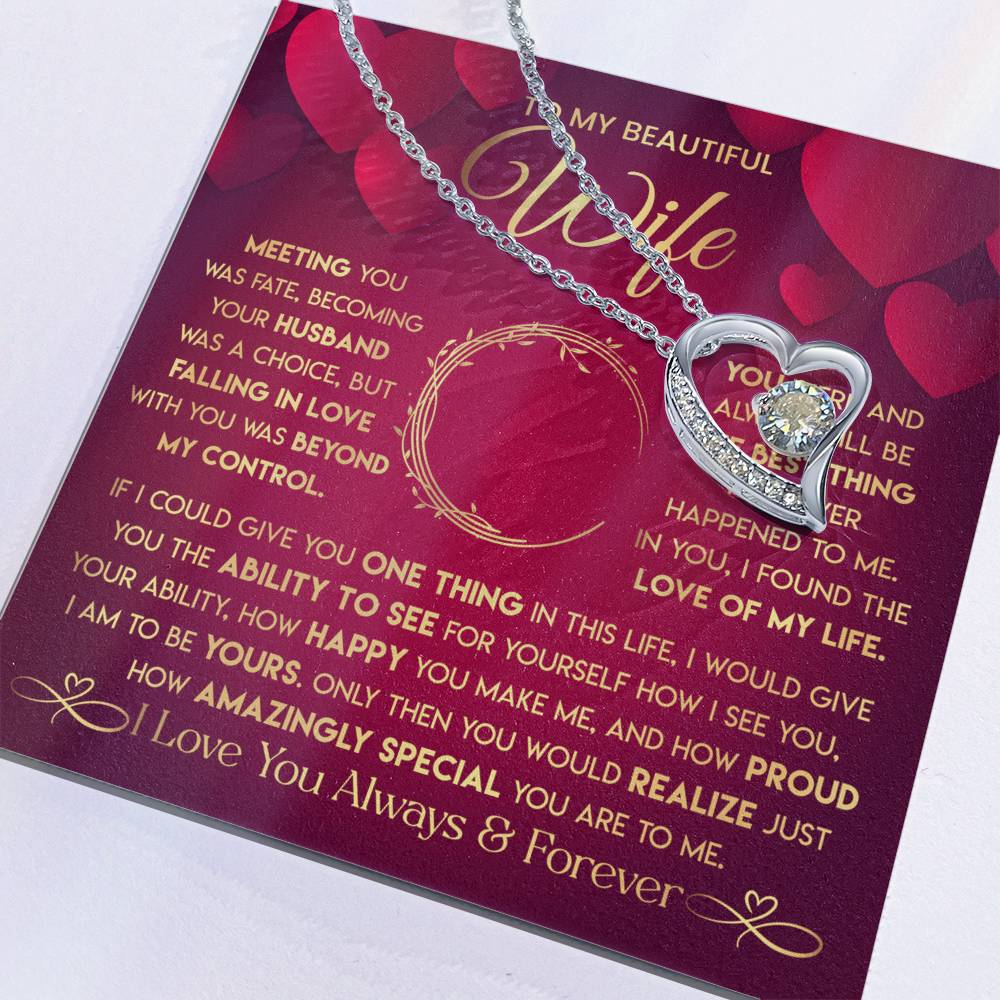 To My Beautiful Wife Necklace From Husband - Forever Love Red V.2 Forever Love Necklace