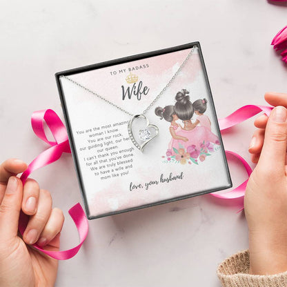 To My Badass Wife From Two Daughters And Husband Necklace Badass Wife Luxe Crown Wife Birthday Wife Anniversary Mother's Day Gift For Soulmate Forever Love Necklace
