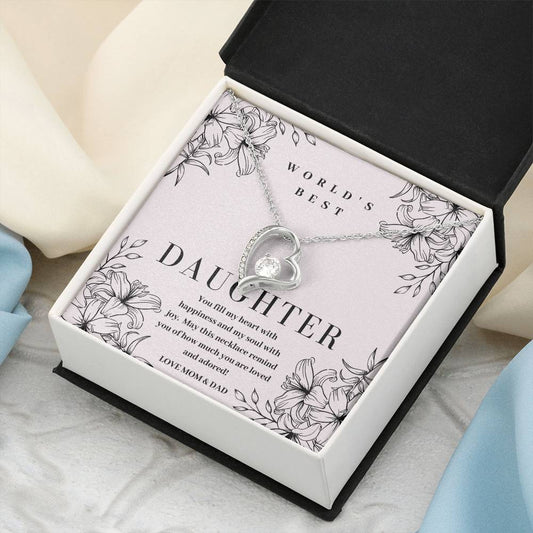 World's Best Daughter Gift 14k White Gold Or 18k Yellow Gold Pendant Necklace Forever Love Necklace