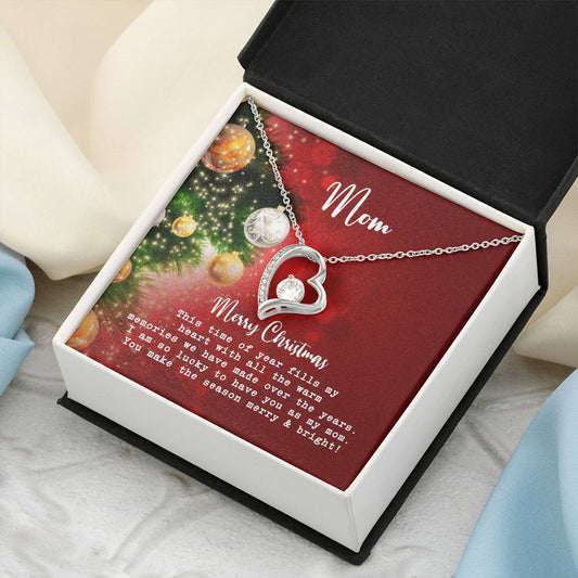 Mom Merry Christmas Message Card & Necklace Forever Love Necklace