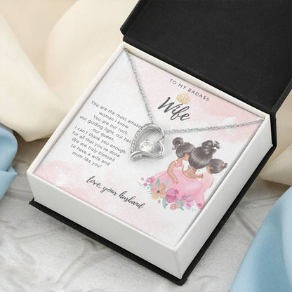 To My Badass Wife From Two Daughters And Husband Necklace Badass Wife Luxe Crown Wife Birthday Wife Anniversary Mother's Day Gift For Soulmate Forever Love Necklace