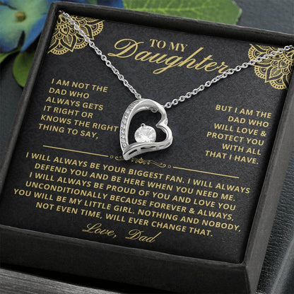 To My Daughter - Forever & Always  From Father Dad, Inspirational Strength Gift, Forever Love Necklace, 14K Sentimental Present, Xmas Forever Love Necklace