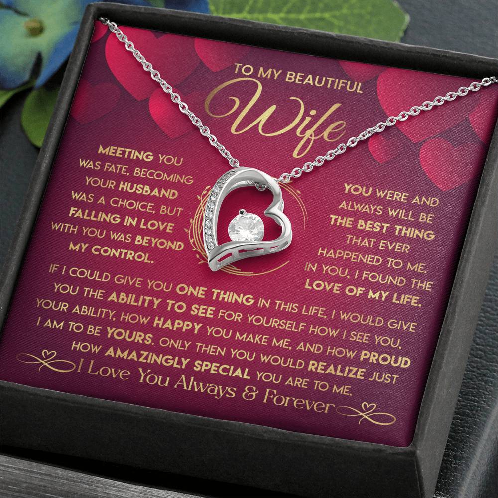 To My Beautiful Wife Necklace From Husband - Forever Love Red V.2 Forever Love Necklace