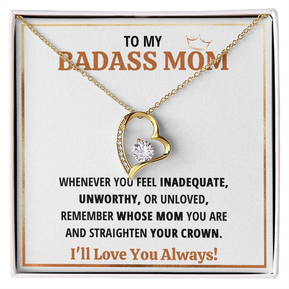 To My Badass Mom Crown Heart Necklace Gift Set Forever Love Necklace