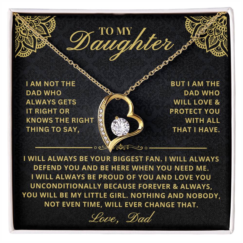 To My Daughter - Forever & Always  From Father Dad, Inspirational Strength Gift, Forever Love Necklace, 14K Sentimental Present, Xmas Forever Love Necklace