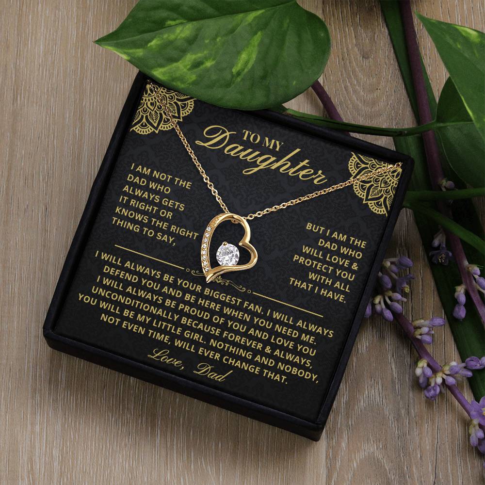 To My Daughter - Forever & Always  From Father Dad, Inspirational Strength Gift, Forever Love Necklace, 14K Sentimental Present, Xmas Forever Love Necklace