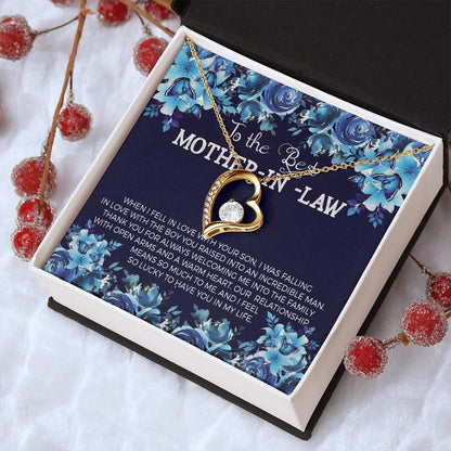 To The Best Mother In Law When I Fell In Love With Your Son. I Was Falling In Love With Boy You Raised Into An Incredible Man Forever Love Necklace