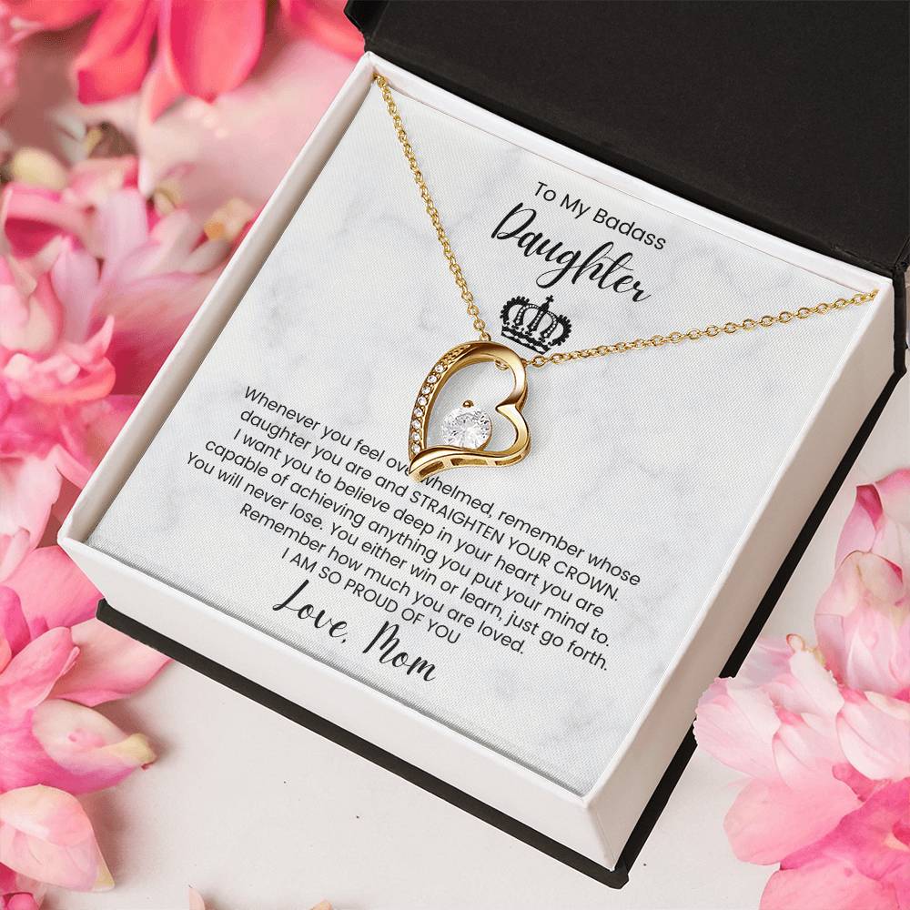 To My Badass Daughter Gift For Daughter Birthday Luxe Crown Necklace Gift Set Badass Daughter Gift Forever Love Necklace