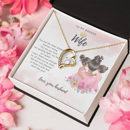 To My Badass Wife From Two Daughters And Husband Necklace Badass Wife Luxe Crown Wife Birthday Wife Anniversary Mother's Day Gift For Soulmate Forever Love Necklace