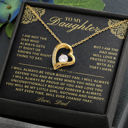 To My Daughter - Forever & Always  From Father Dad, Inspirational Strength Gift, Forever Love Necklace, 14K Sentimental Present, Xmas Forever Love Necklace