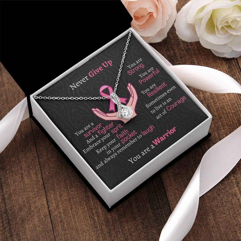 Brest Cancer Warrior Necklace- Pink Ribbon Awareness White Gold Alluring Beauty Necklace