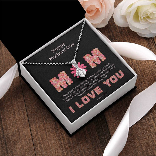 Pink Daisies Mothers' Day Ribbon Necklace Alluring Beauty Necklace